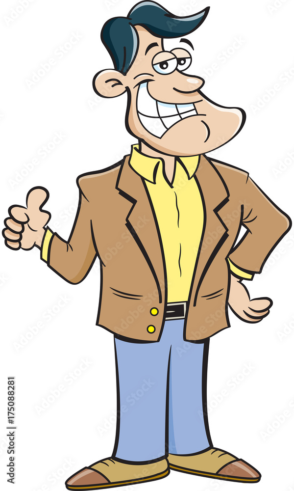 Cartoon illustration of a smiling man giving thumbs up. Cartoon illustration of a smiling man giving thumbs up.