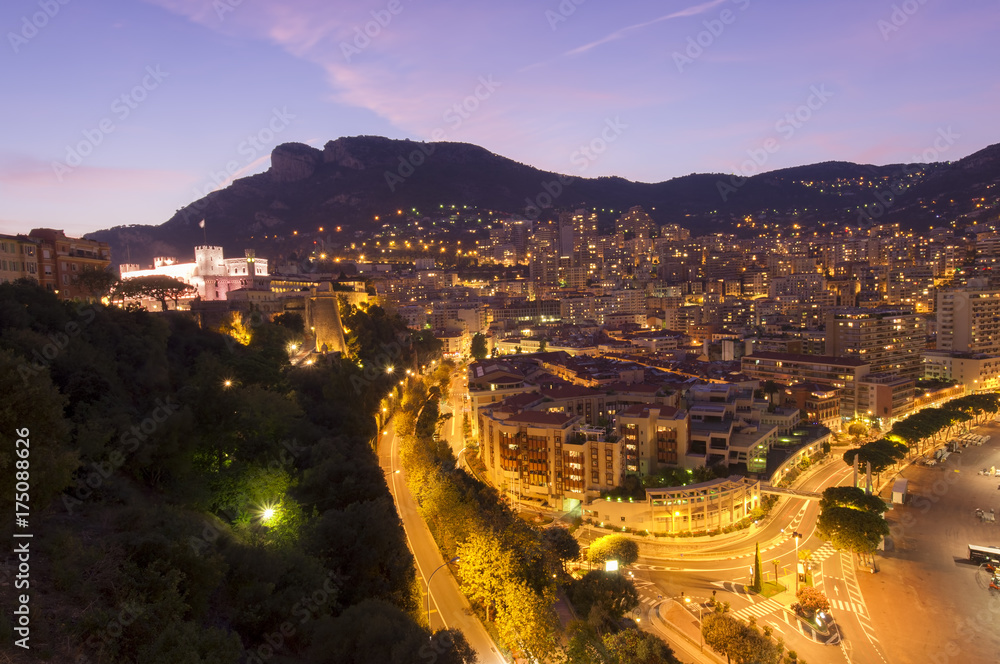 Monte Carlo city at night, Monaco