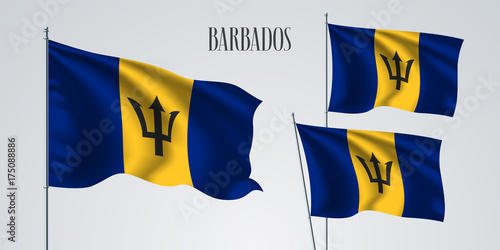 Barbados waving flag set of vector illustration