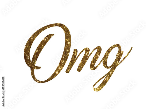 Golden glitter isolated hand writing word OMG