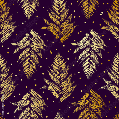 Seamless pattern with golden fern leaves