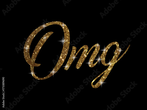 Golden glitter isolated hand writing word OMG