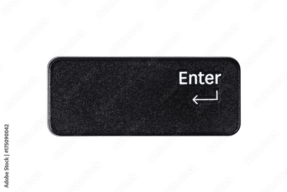 Black enter button closeup on white background Black enter button closeup on white background
