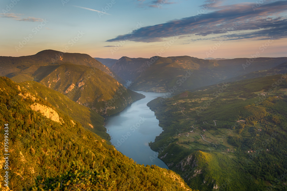 Fototapeta premium View of the Banjska stena Tara mountain landscape with the sunrise