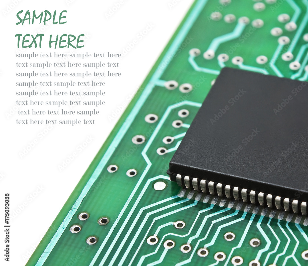 microchips on a printed circuit board microchips on a printed circuit board