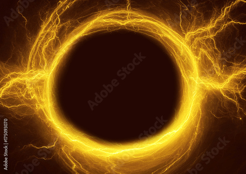 Golden plasma lightning frame with copy space