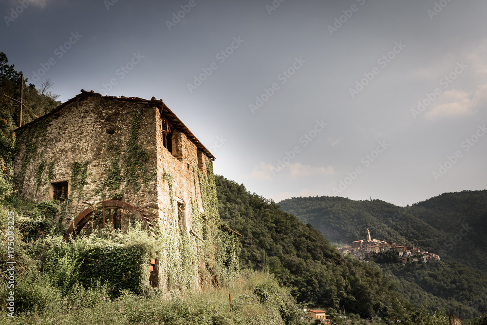 view of old house and Castelvittorio village,on the Liguri mountains
