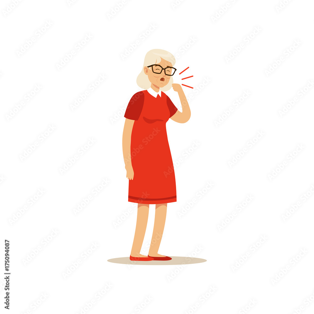 Old Female Character Coughing Colourful vector Toon Cute Illustration Old Female Character Coughing Colourful vector Toon Cute Illustration