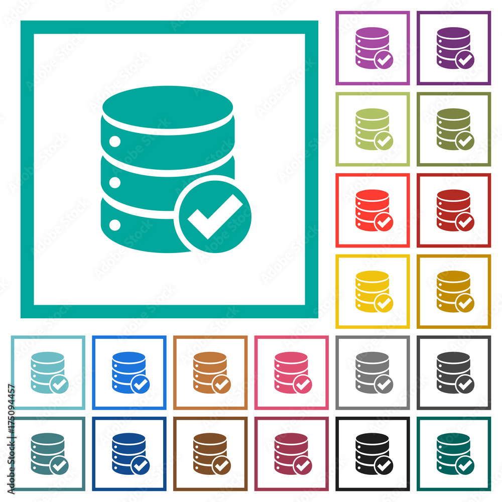 Database ok flat color icons with quadrant frames Database ok flat color icons with quadrant frames