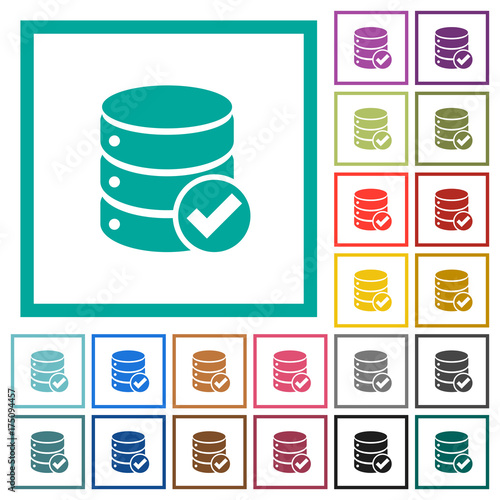 Database ok flat color icons with quadrant frames