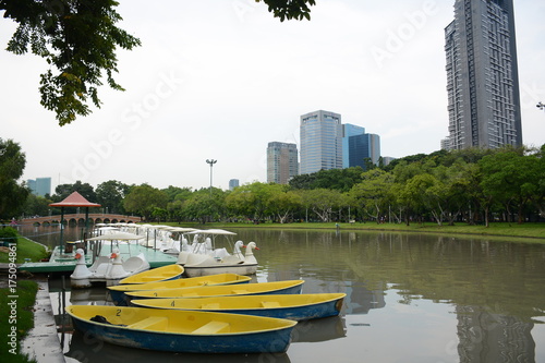 BANGKOK, THAILAND - SEPTEMBER 30, 2017: Catamarans for rent in Chatuchak Park