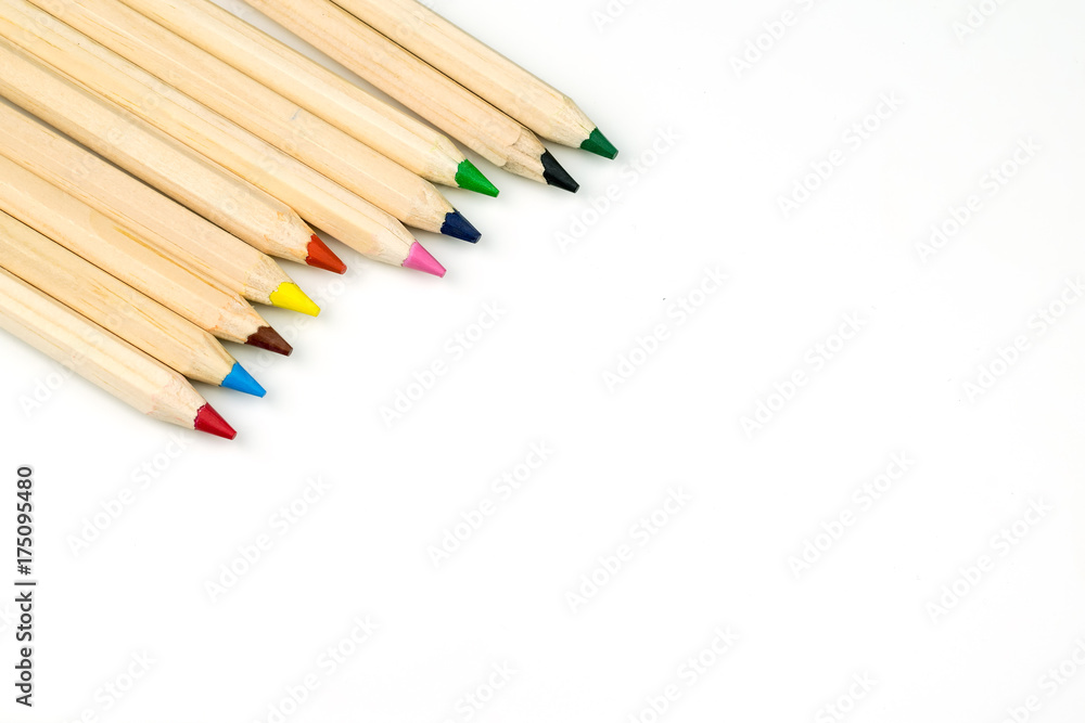 isolated colorful wood pencil and copy space on white background isolated colorful wood pencil and copy space on white background