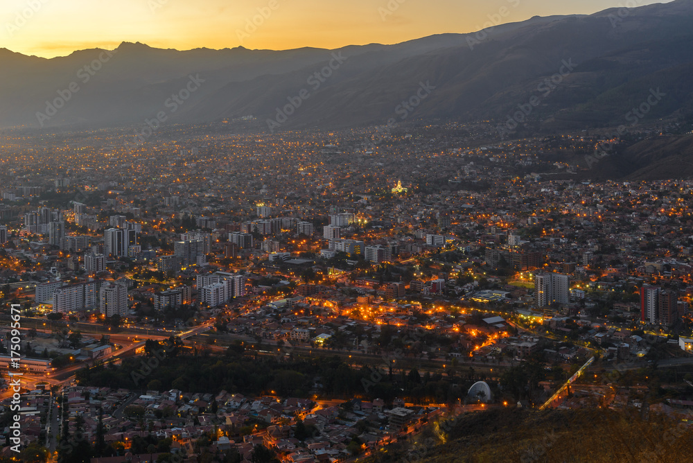 Cochabamba City seen from San Pedro Hill at night, Bolivia