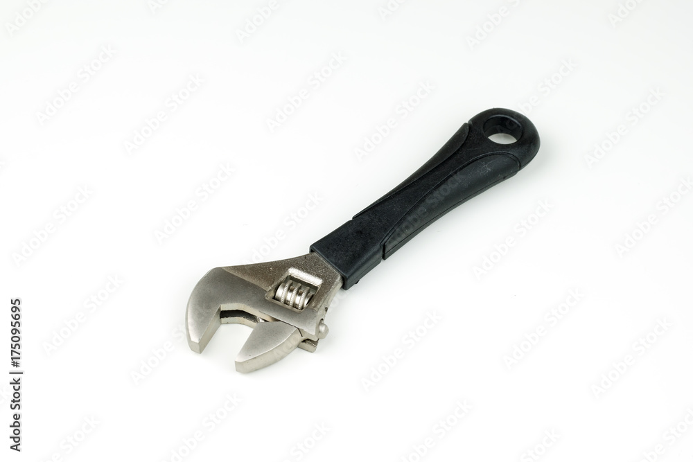 isolated stainless steel metal wrench , repair equipment on white background isolated stainless steel metal wrench , repair equipment on white background