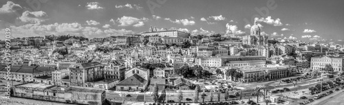 Lissabon city overview, panorama,B/W,round,artistic