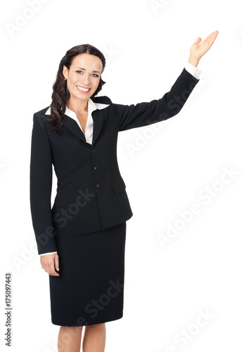 Business woman showing, isolated