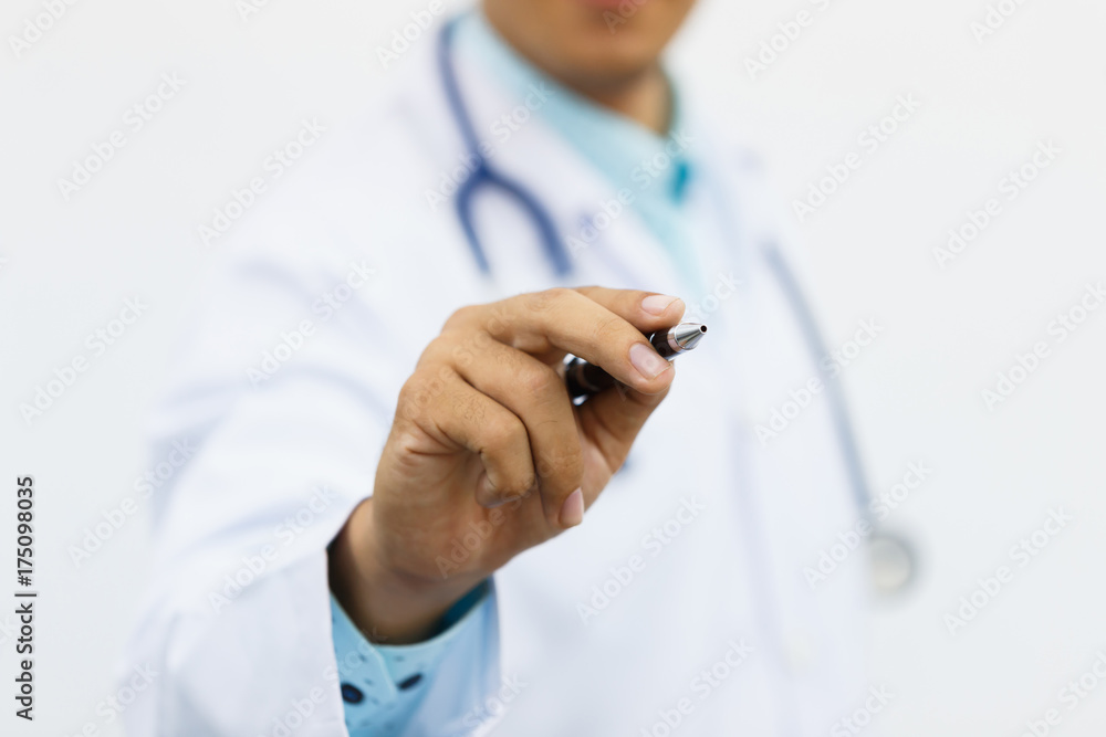 Doctor show hand with pen. Doctor show hand with pen.
