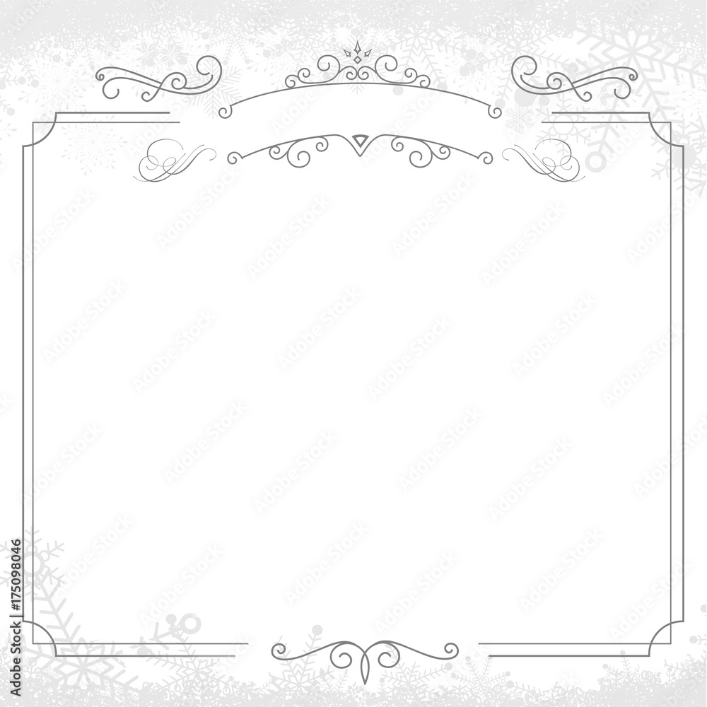 Winter Snowflake,  retro border and white textured background