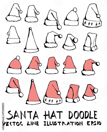Hand drawn santa hat isolated. Vector sketch black and white background illustration icon doodle eps10
