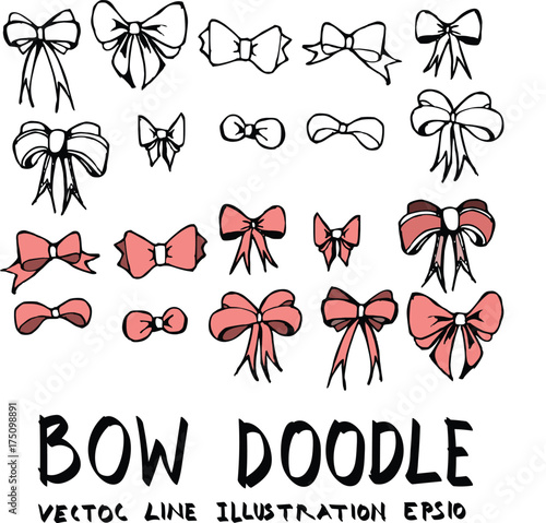 Hand drawn bow isolated. Vector sketch black and white background illustration icon doodle eps10 photo