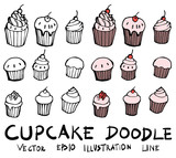 Hand drawn cupcake isolated. Vector sketch black and white background illustration icon doodle eps10