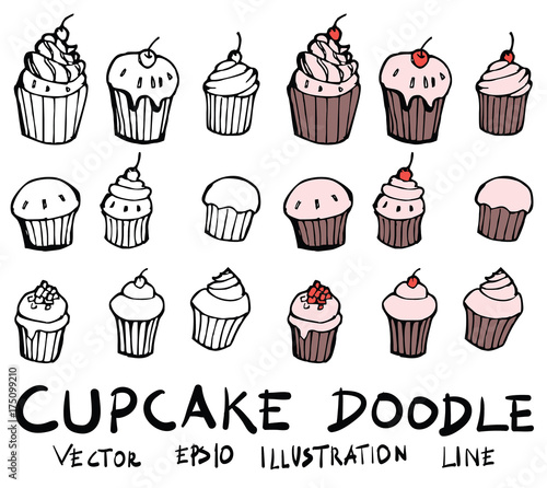 Hand drawn cupcake isolated. Vector sketch black and white background illustration icon doodle eps10