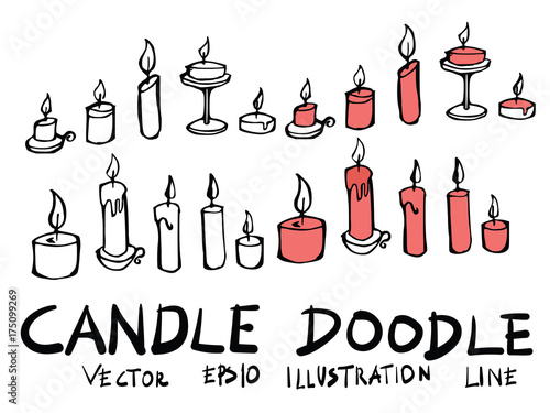 Hand drawn candle isolated. Vector sketch black and white background illustration icon doodle eps10