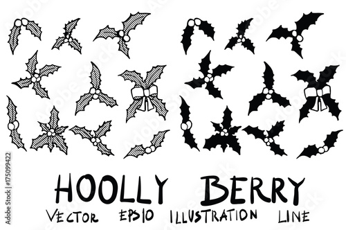 Hand drawn holly berry isolated. Vector sketch black and white background illustration icon doodle eps10