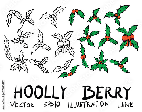 Hand drawn holly berry isolated. Vector sketch black and white background illustration icon doodle eps10