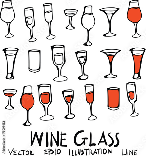 Hand drawn glass wine isolated. Vector sketch black and white background illustration icon doodle eps10