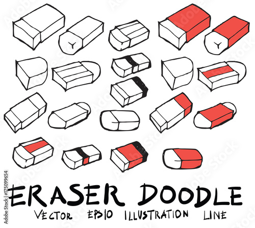 Hand drawn eraser isolated. Vector sketch black and white background illustration icon doodle eps10