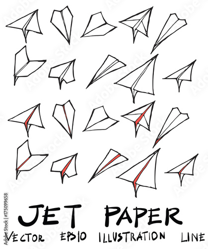 Hand drawn airplane paper isolated. Vector sketch black and white background illustration icon doodle eps10