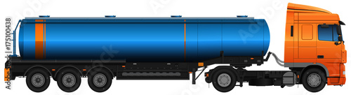 Orange truck with a blue tank