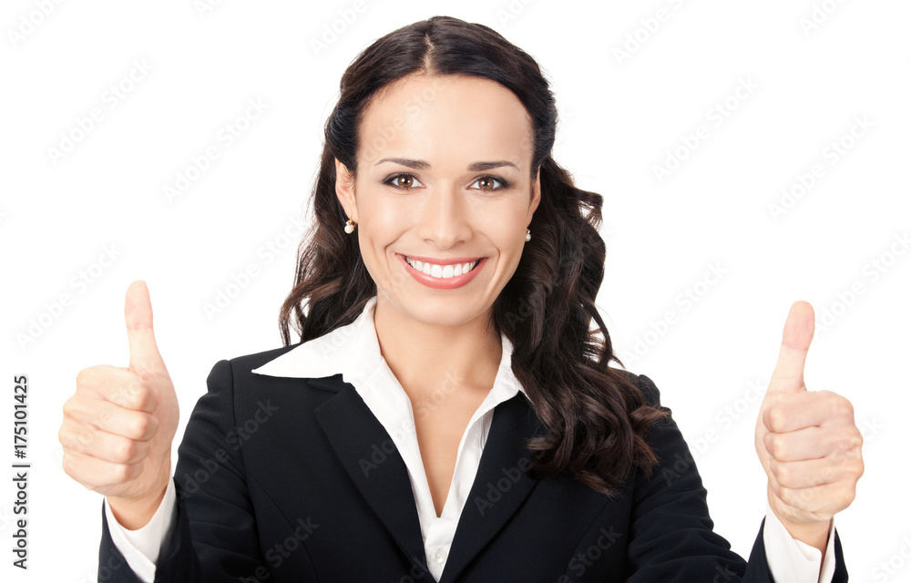 Businesswoman with thumbs up, on white Businesswoman with thumbs up, on white