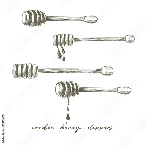 Wooden honey dippers set
