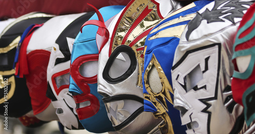 фотографія A Line of Lucha Libre Luchador Masks