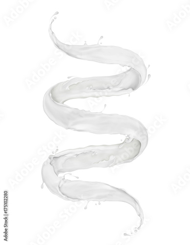 Milk splashes twisted in the shape of a spiral, isolated on white background