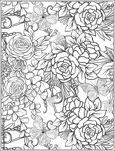 Wallpaper Mural Floral seamless pattern with butterflies and bees  in realistic botanical style. Print Torontodigital.ca