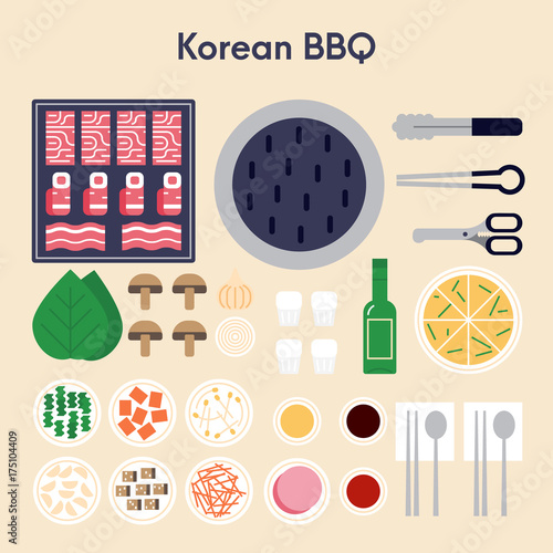 Korean BBQ vector illustration flat design.