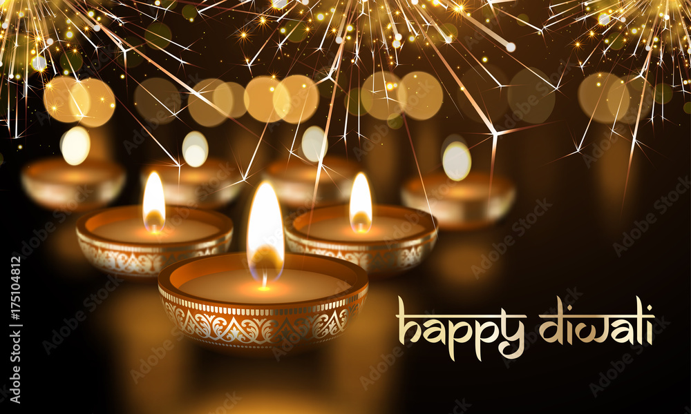 Happy Diwali Indian lights festival holiday greeting card template