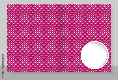 Template cover of a copybook with an trendy design: pink striped hearts pattern. 