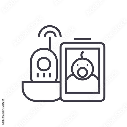 baby video monitor vector line icon, sign, illustration on white background, editable strokes
