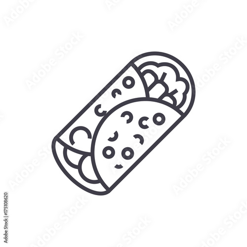 burrito vector line icon, sign, illustration on white background, editable strokes