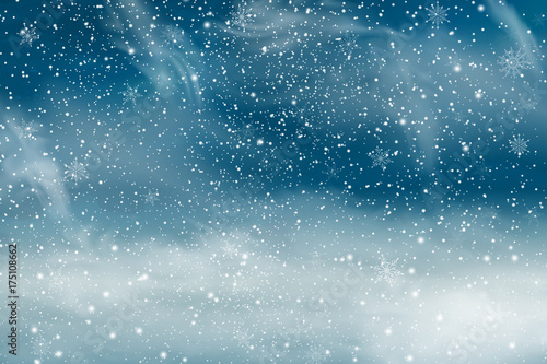 Winter landscape with Falling Christmas snow. Snowflakes, snowfall. Vector illustration.
