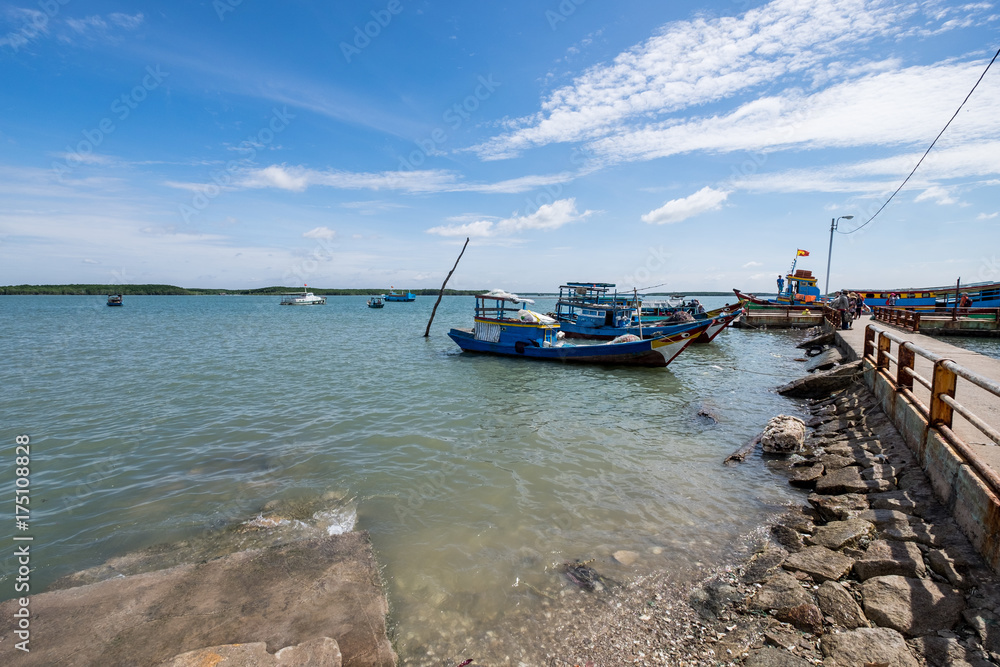 Scenery of the sea from a harbour in Can Gio, Vietnam. Can Gio is a small and peaceful  town near Ho Chi Minh city, located in South of Vietnam, Can Gio is famous for its landscape view and seafood