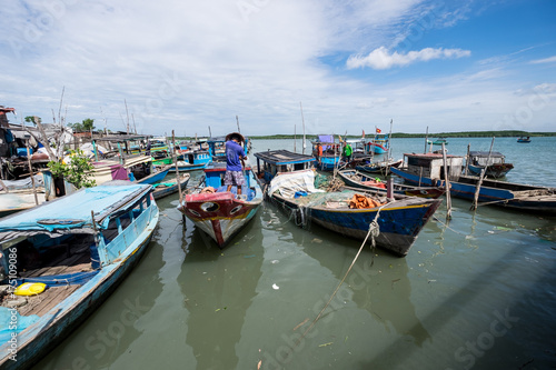 Scenery of the sea from a harbour in Can Gio  Vietnam. Can Gio is a small and peaceful  town near Ho Chi Minh city  located in South of Vietnam  Can Gio is famous for its landscape view and seafood