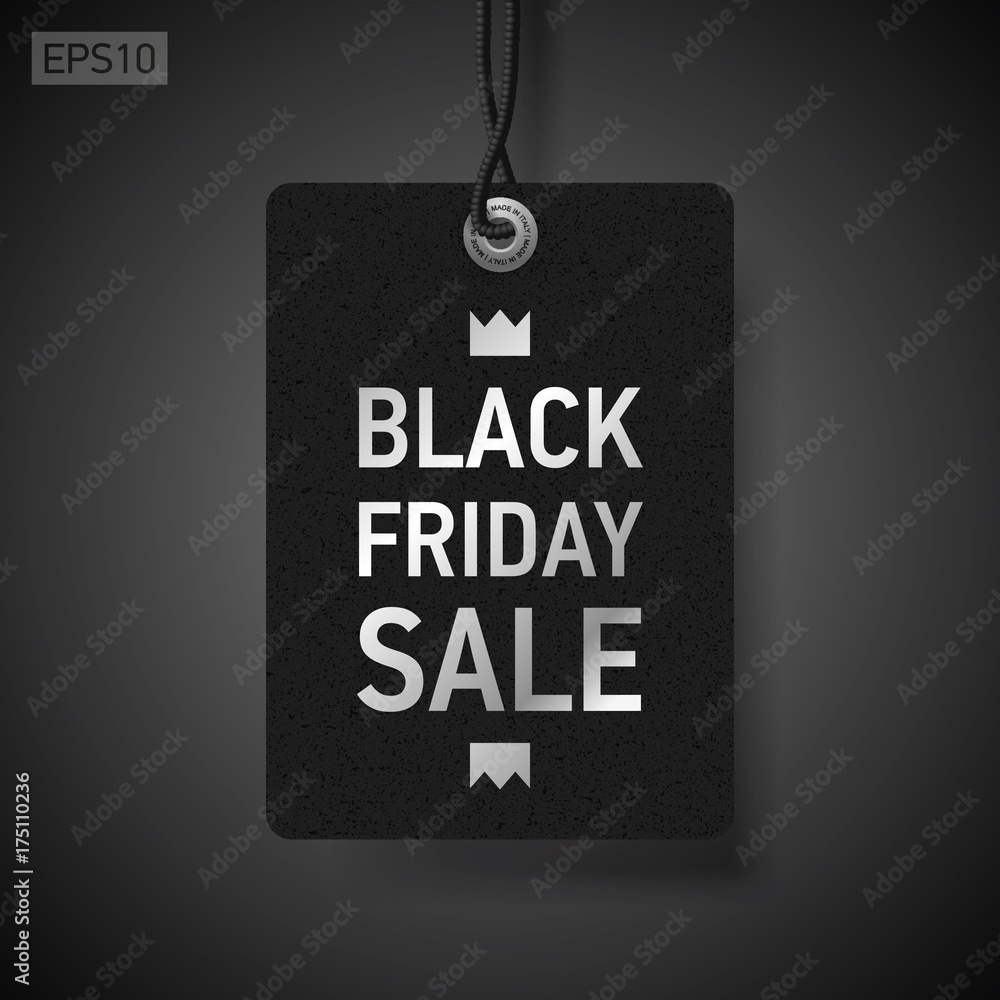 Black Friday Sale, clothing tag, dark background, vector design object for you business projects