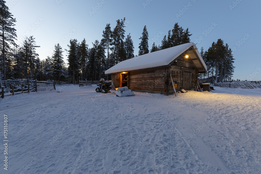 House in the village in winter