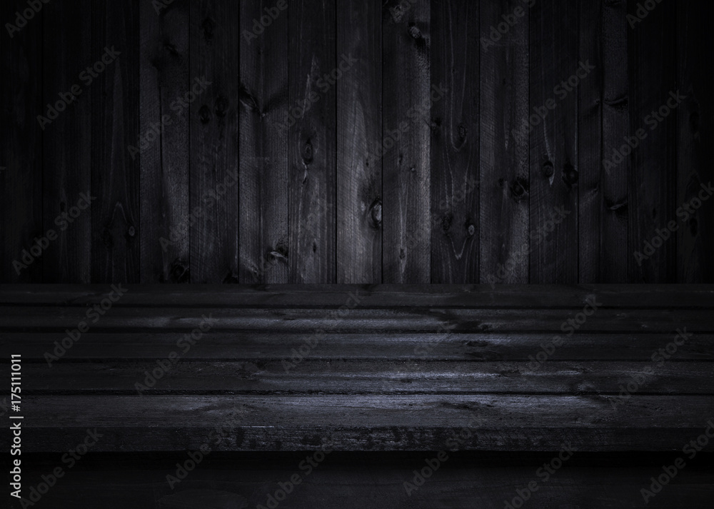 Dark wood table, black wooden perspective background for present ...