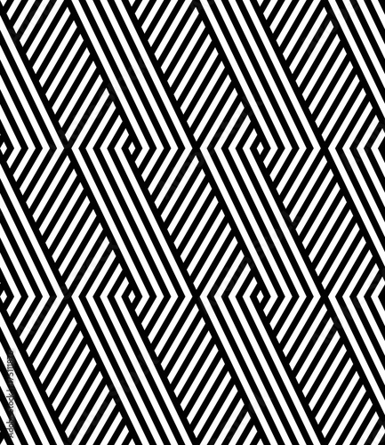 Vector seamless pattern. Modern stylish texture. Monochrome geometric pattern with rhombuses against the background of oblique bands